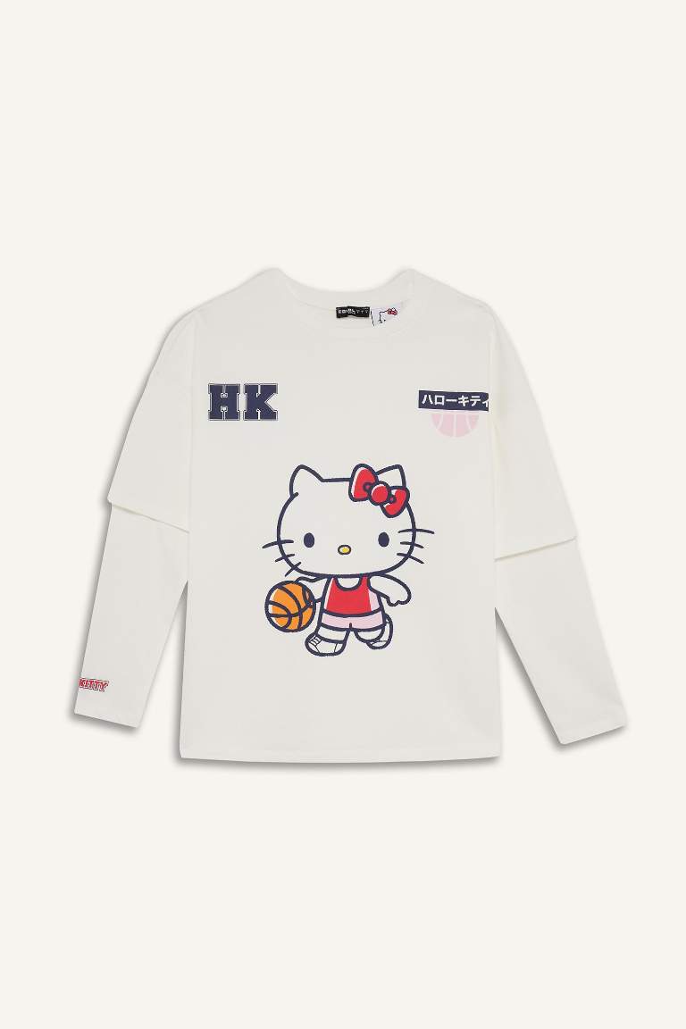 Coool Hello Kitty Oversize Geniş Kalıp Bisiklet Yaka Uzun Kollu Tişört