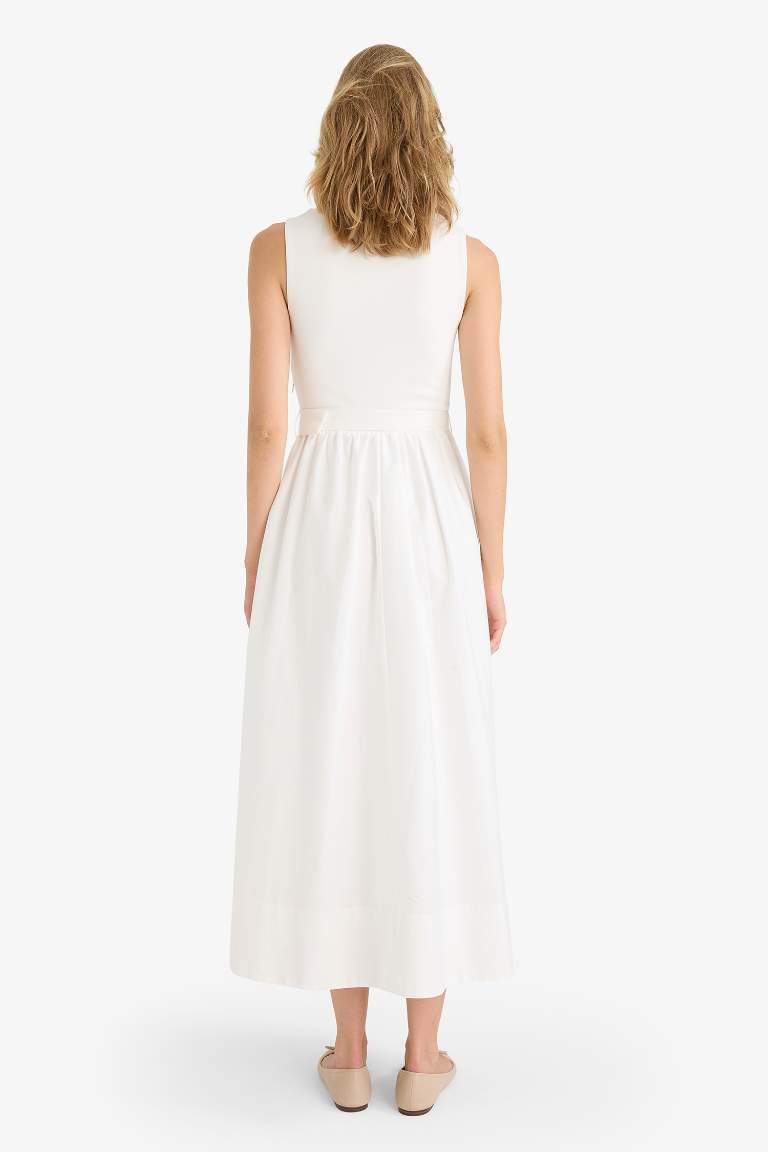 Crew Neck Poplin Sleeveless Maxi Dress