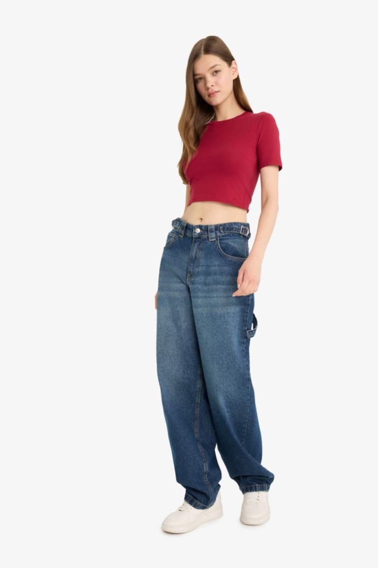 Coool Fitted Crop Basic Düz Kısa Kollu Tişört