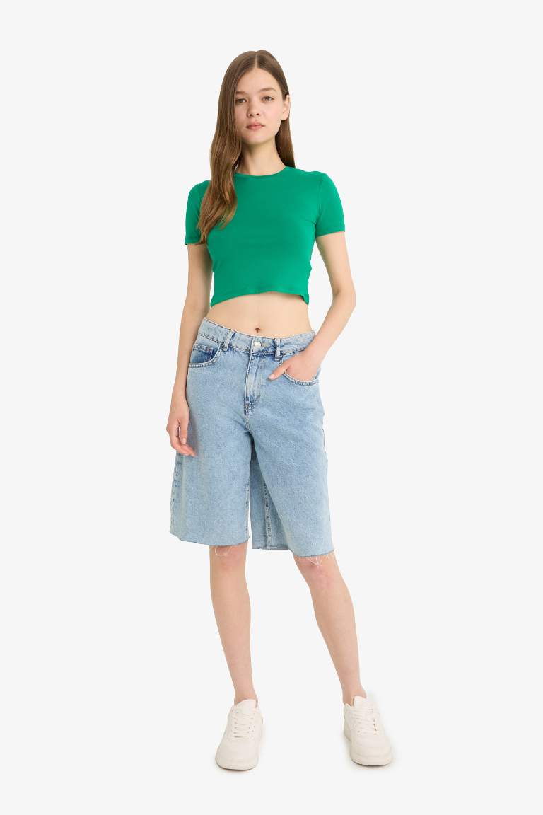Coool Fitted Crop Basic Düz Kısa Kollu Tişört