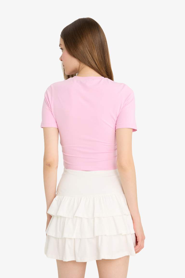 Coool Fitted Crop Basic Düz Kısa Kollu Tişört