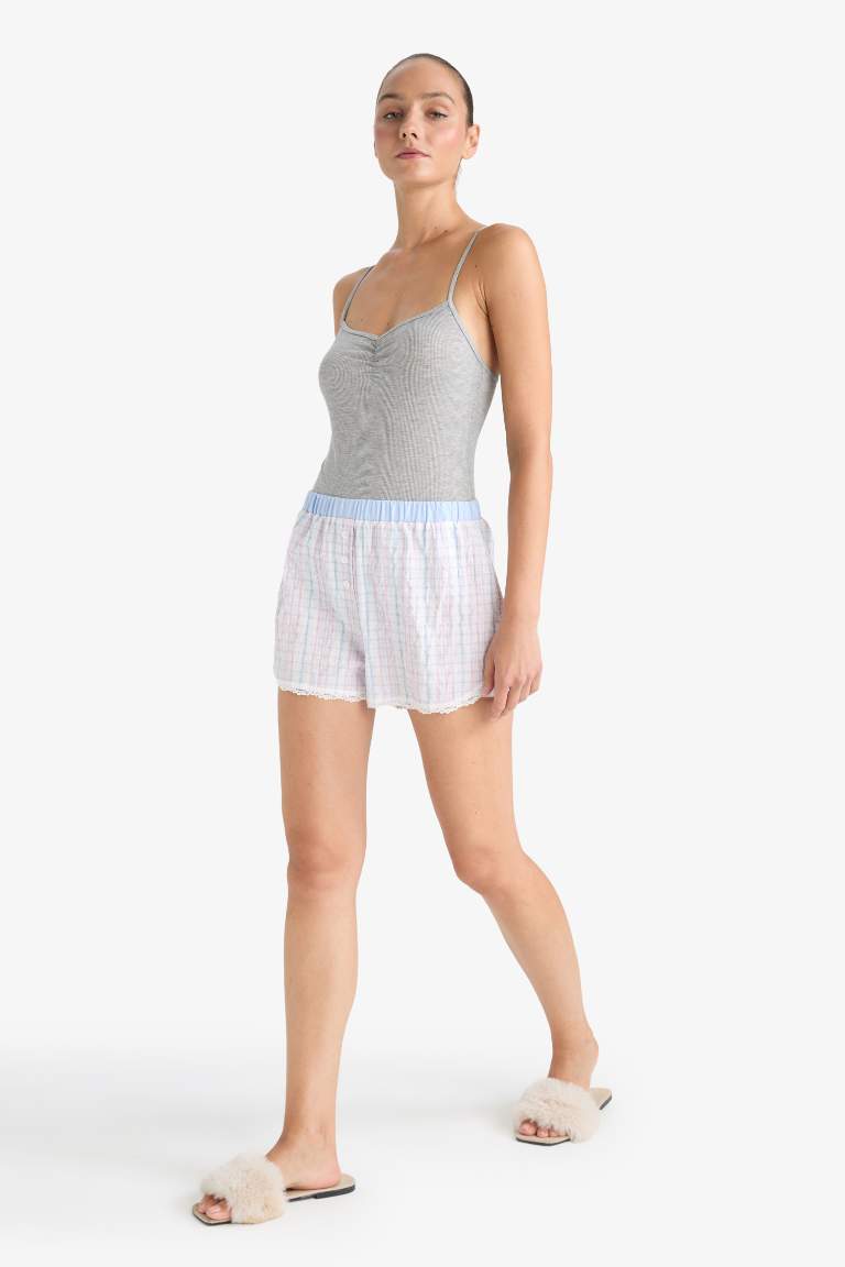 Regular Fit Gofre Dokulu Çizgili Şort Pijama Altı-Fall in Love