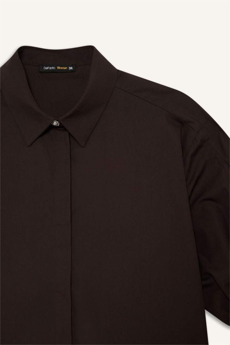 Regular Fit Bağlama Detaylı Poplin Uzun Kollu Gömlek