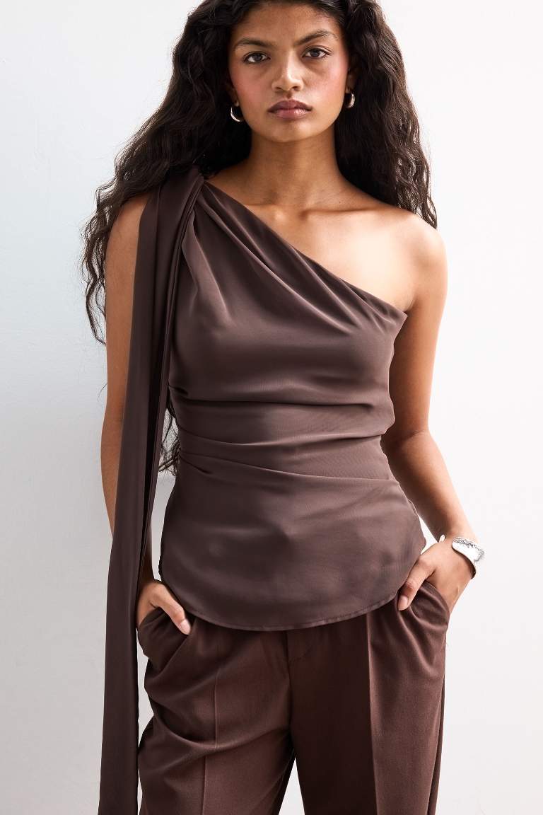 Regular Fit Chiffon One Shoulder Blouse
