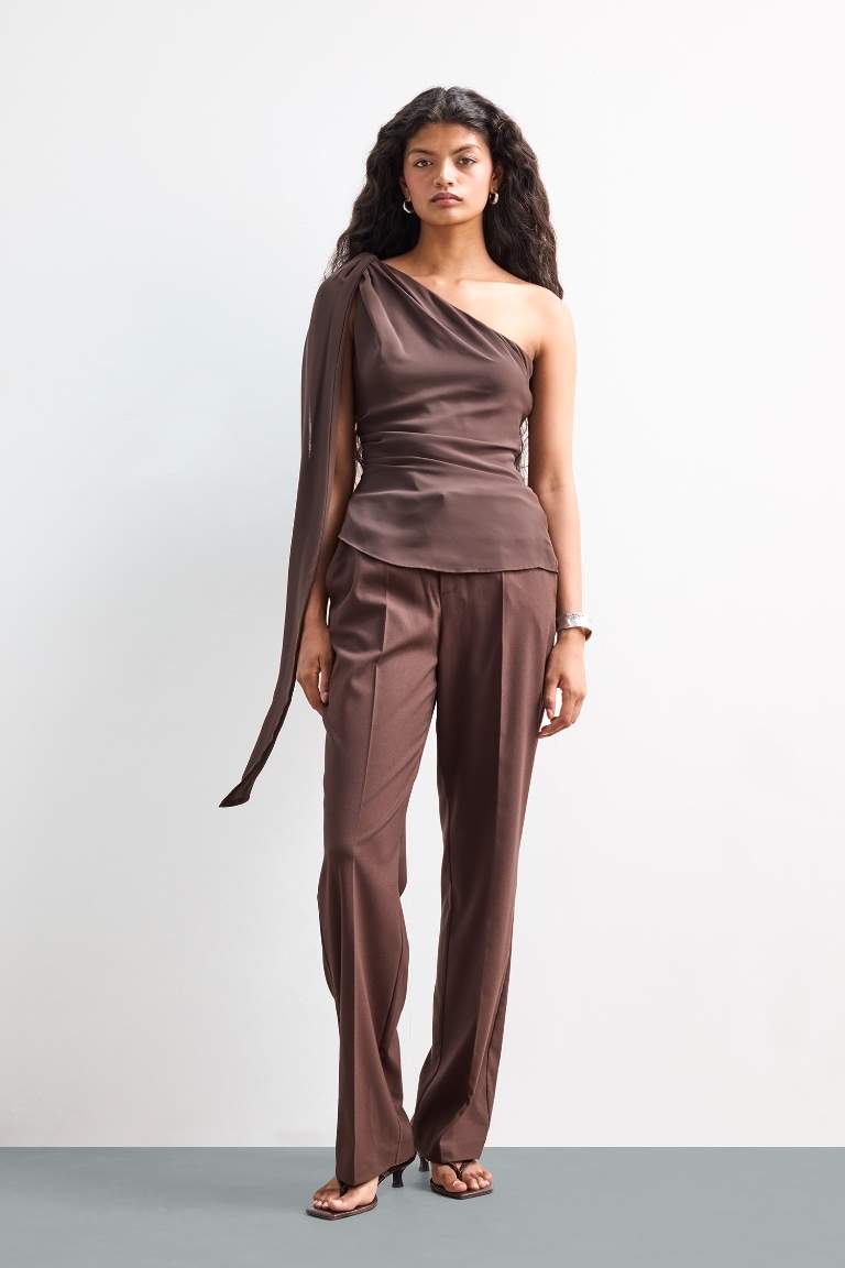 Regular Fit Chiffon One Shoulder Blouse