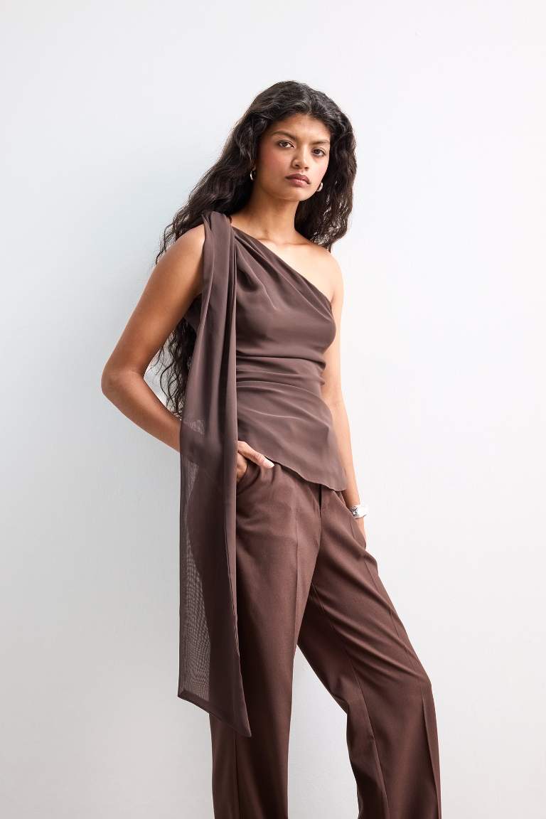 Regular Fit Chiffon One Shoulder Blouse