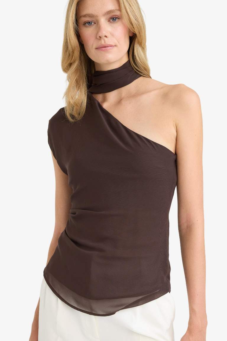Regular Fit Chiffon One Shoulder Blouse
