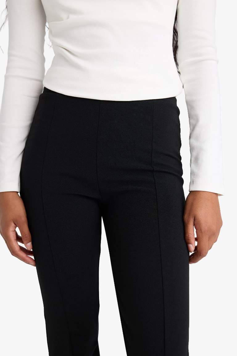 Flare Fit Yüksek Bel İspanyol Paça Uzun Krep Pantolon