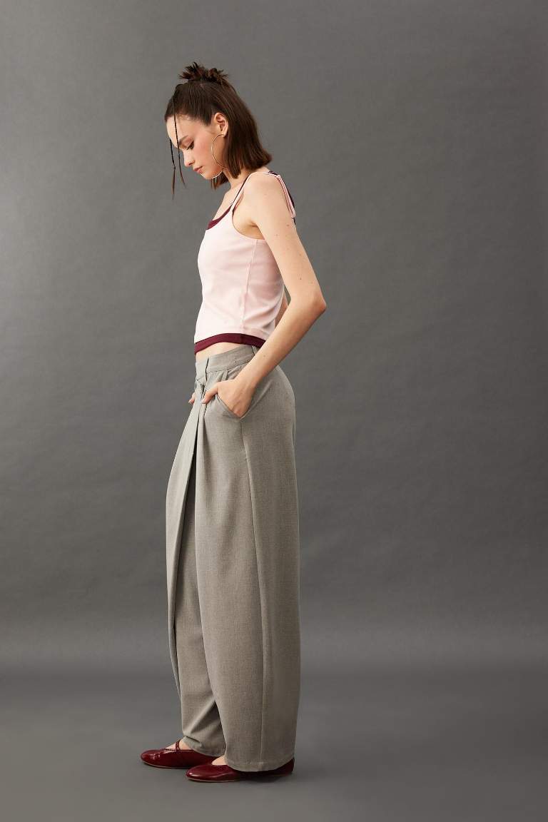 Baggy Fit Fermuarlı Normal Bel Standart Boy Pantolon
