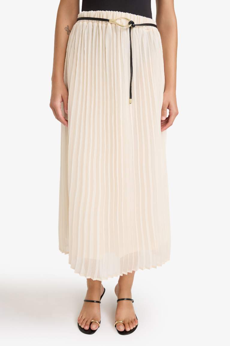 تنورة طول الكوع شيفون قصة عادية بخصر عالي