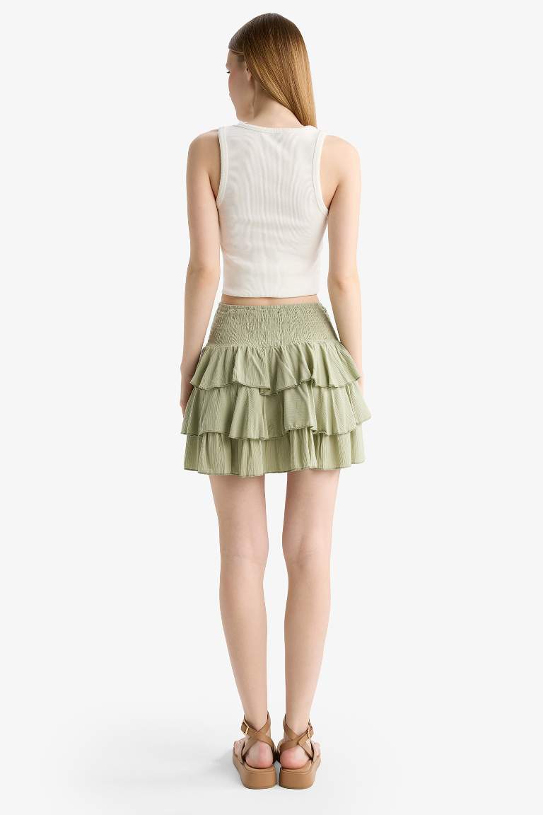 Coool Normal Bel Krinkıl Volanlı Viskon Mini Etek