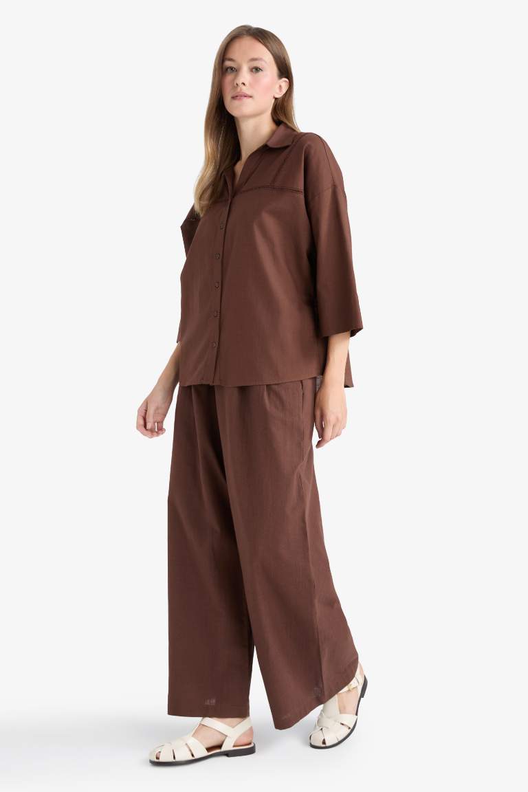 Wide Leg Linen Blend Trousers