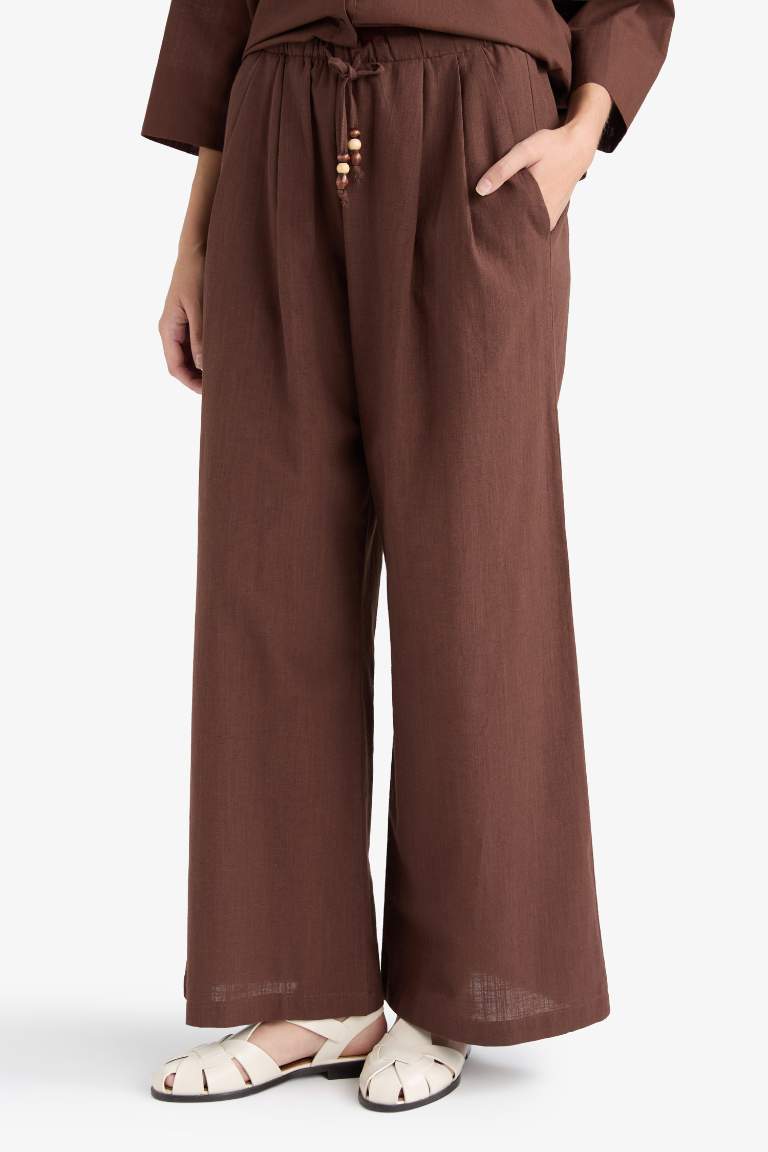 Wide Leg Linen Blend Trousers