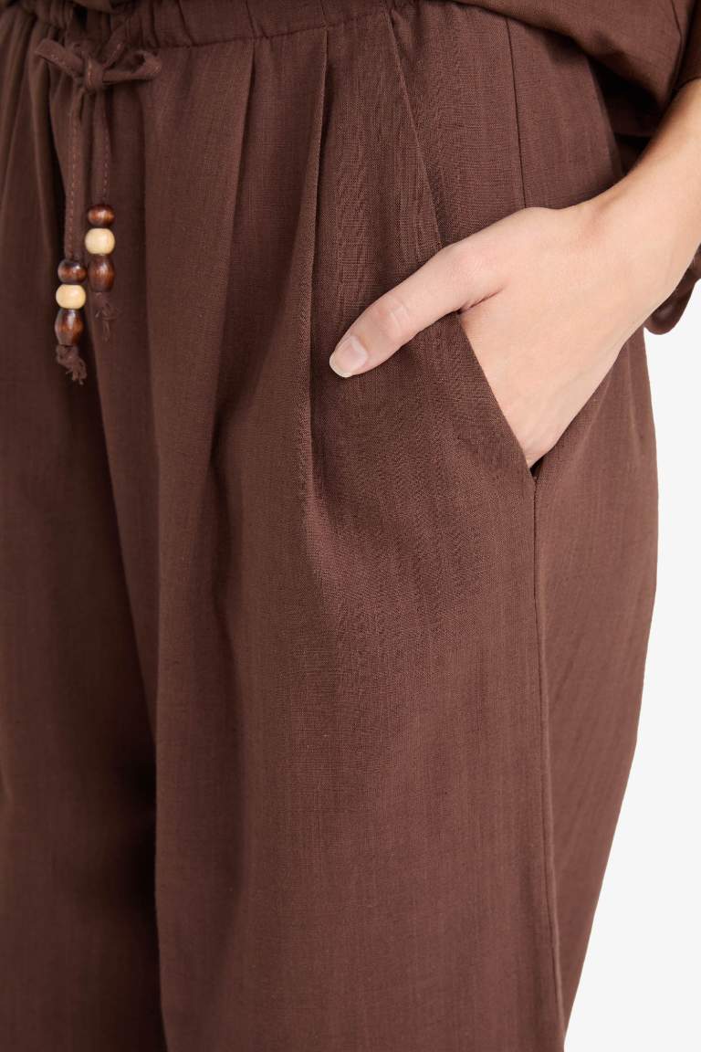 Wide Leg Linen Blend Trousers