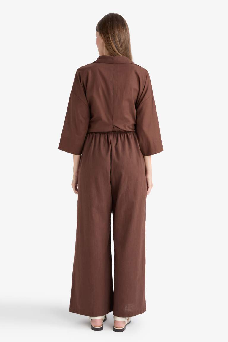 Wide Leg Linen Blend Trousers