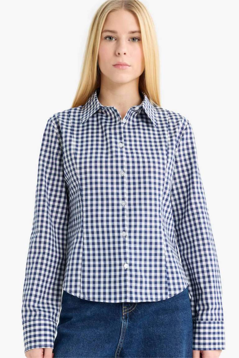 Coool Fitted Kareli Poplin Uzun Kollu Gömlek