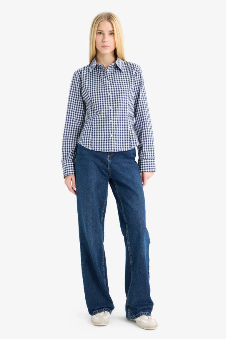 Coool Fitted Kareli Poplin Uzun Kollu Gömlek