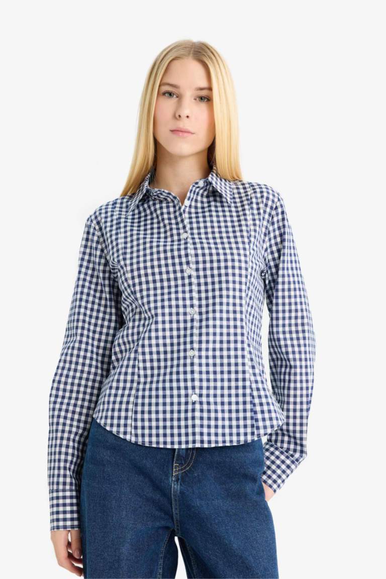 Coool Fitted Kareli Poplin Uzun Kollu Gömlek