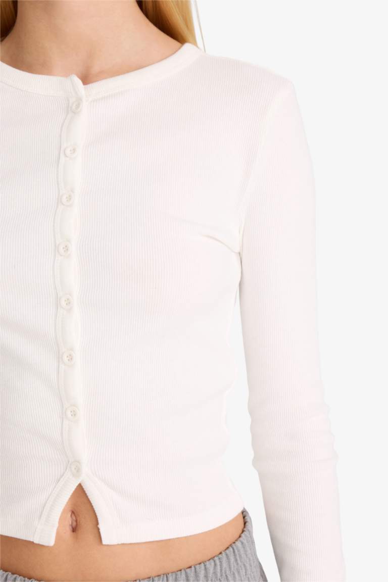 سترة مضلع سليم فيت بياقة مستديرة