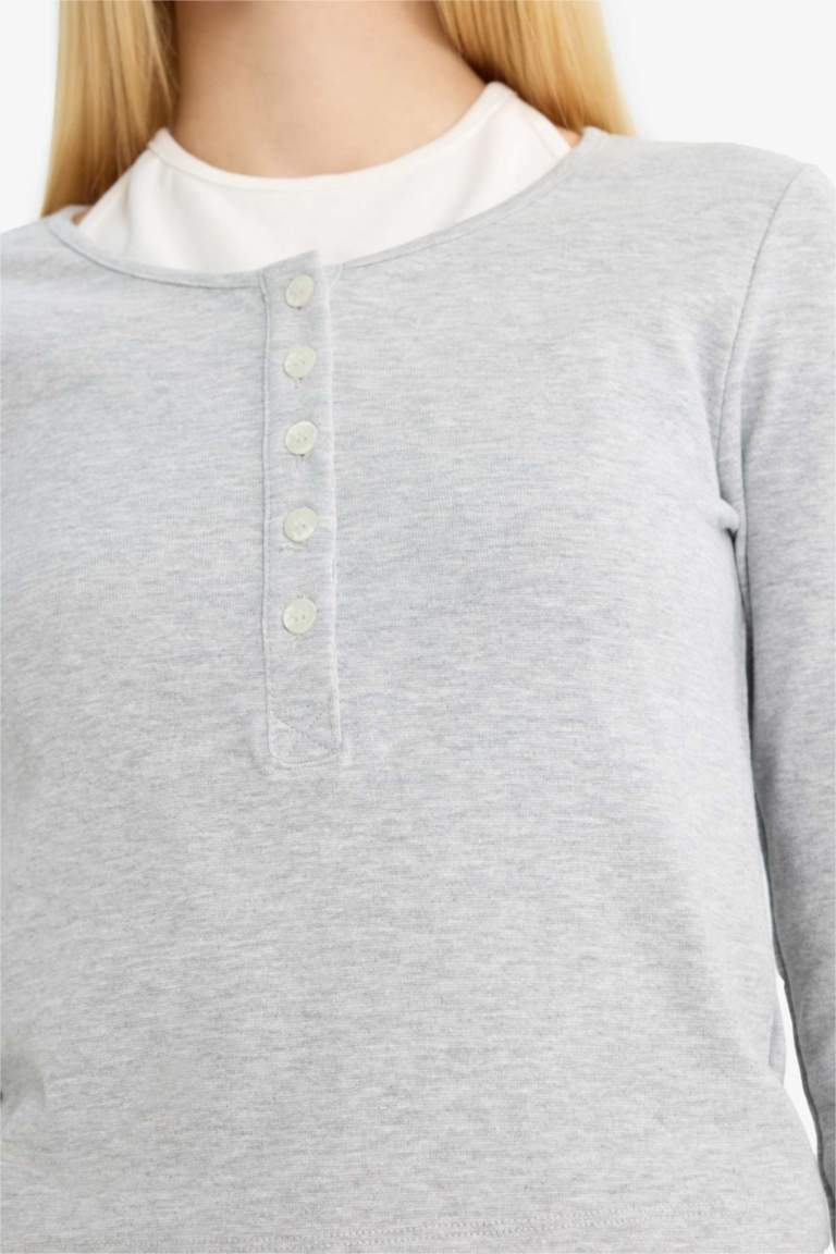 Coool Halter Yaka Ribana Uzun Kollu Tişört