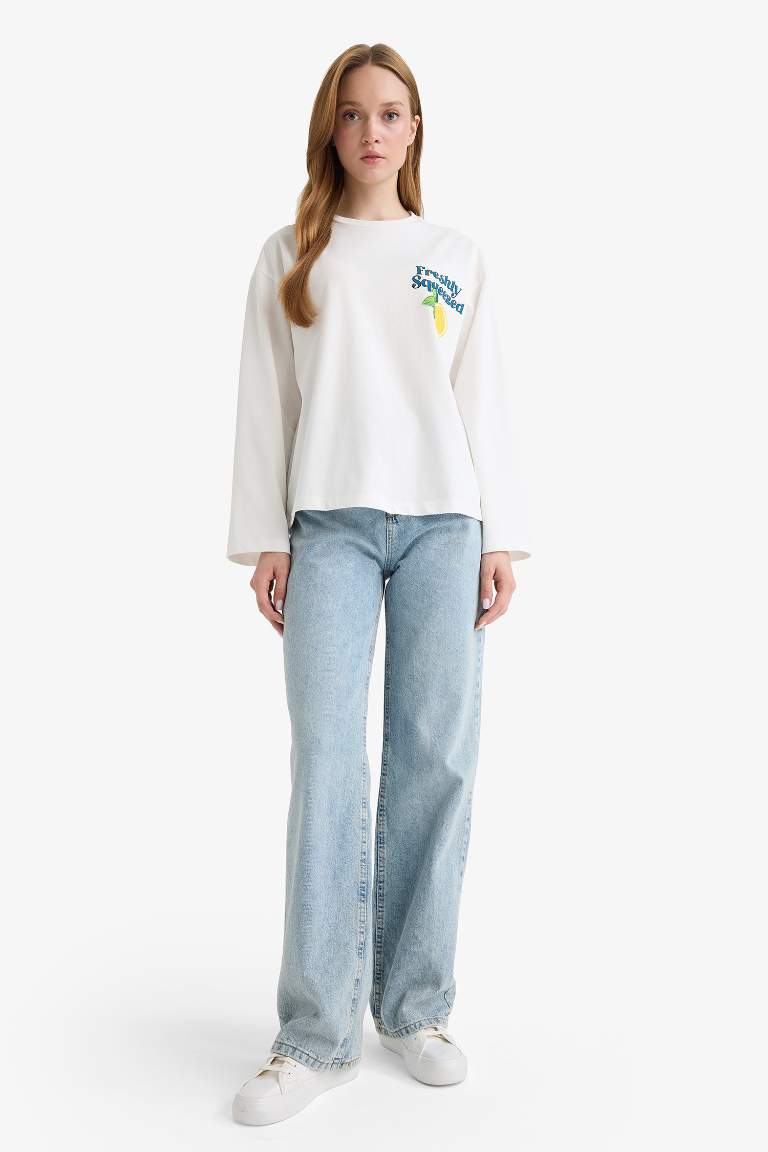 Loose Fit Bisiklet Yaka Sırt Baskılı Sweatshirt Tunik