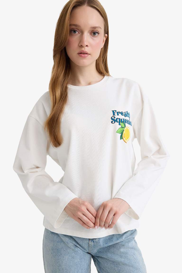 Loose Fit Bisiklet Yaka Sırt Baskılı Sweatshirt Tunik