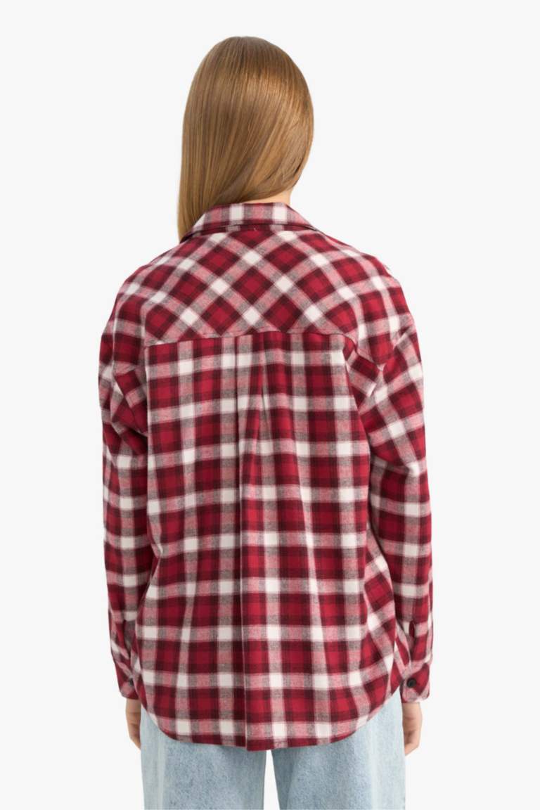 Oversize Geniş Kalıp Kareli Uzun Kollu Gömlek