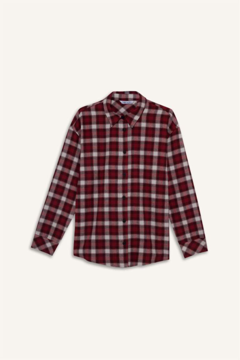 Oversize Geniş Kalıp Kareli Uzun Kollu Gömlek