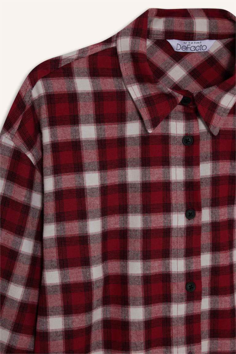 Oversize Geniş Kalıp Kareli Uzun Kollu Gömlek