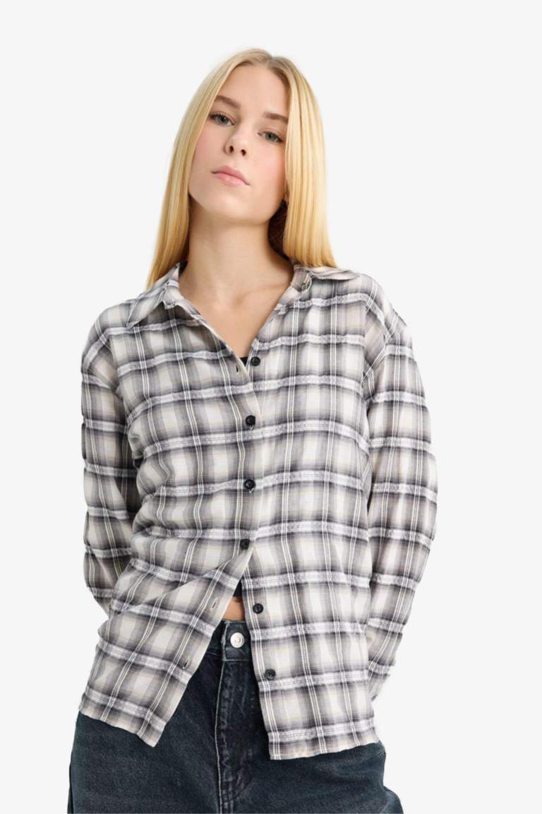 Oversize Fit Shirt Collar Long Sleeve Shirt