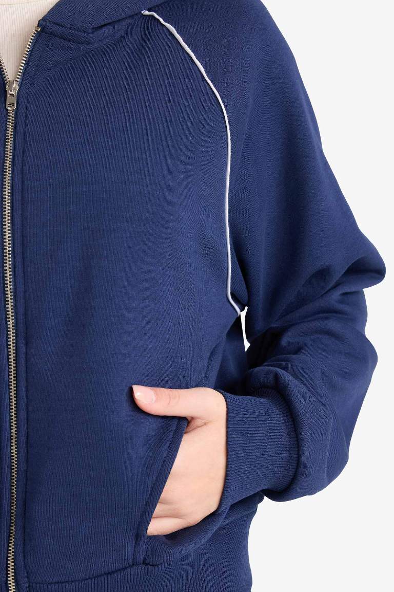 Loose Fit Hooded Zipper Sweatshirt