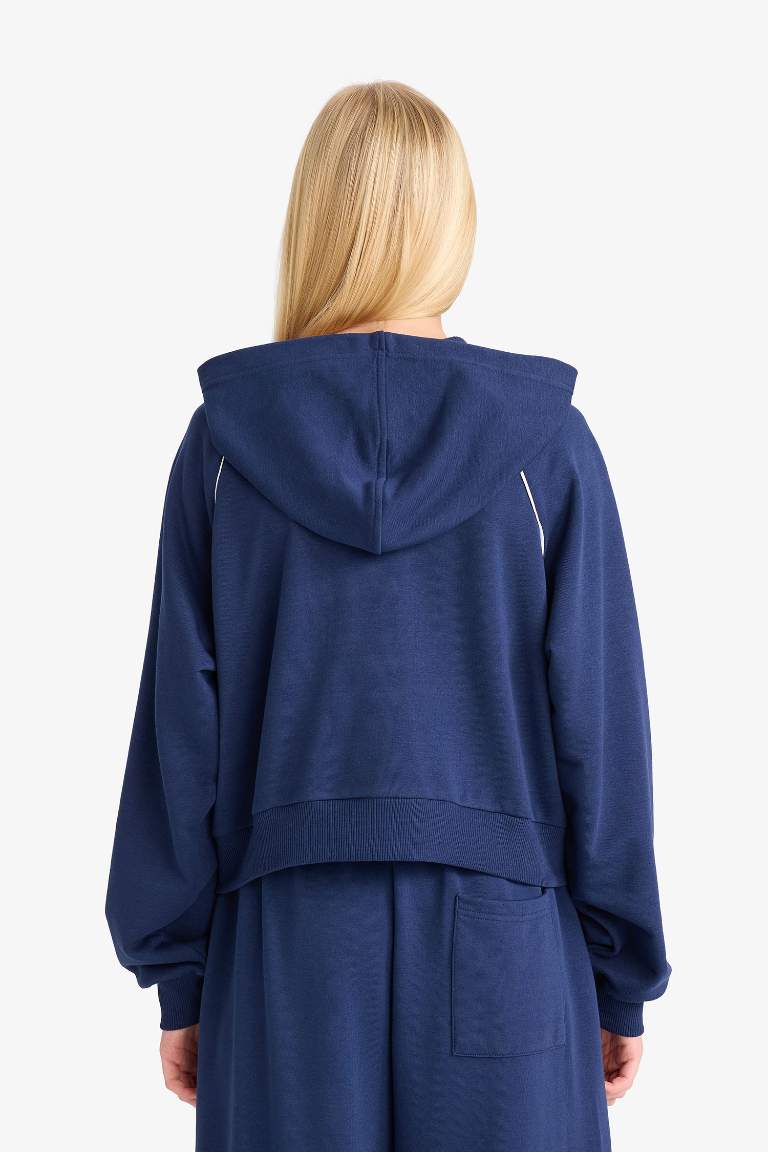 Loose Fit Hooded Zipper Sweatshirt