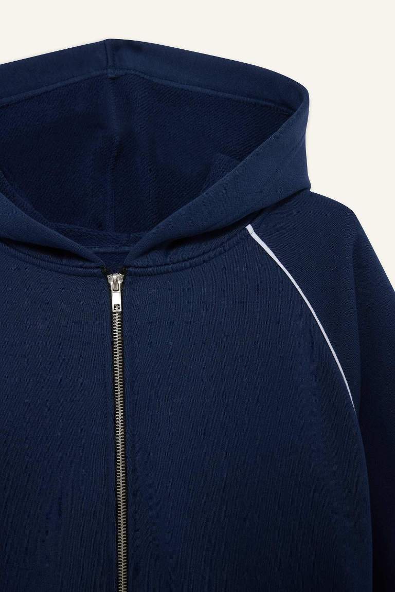 Loose Fit Hooded Zipper Sweatshirt