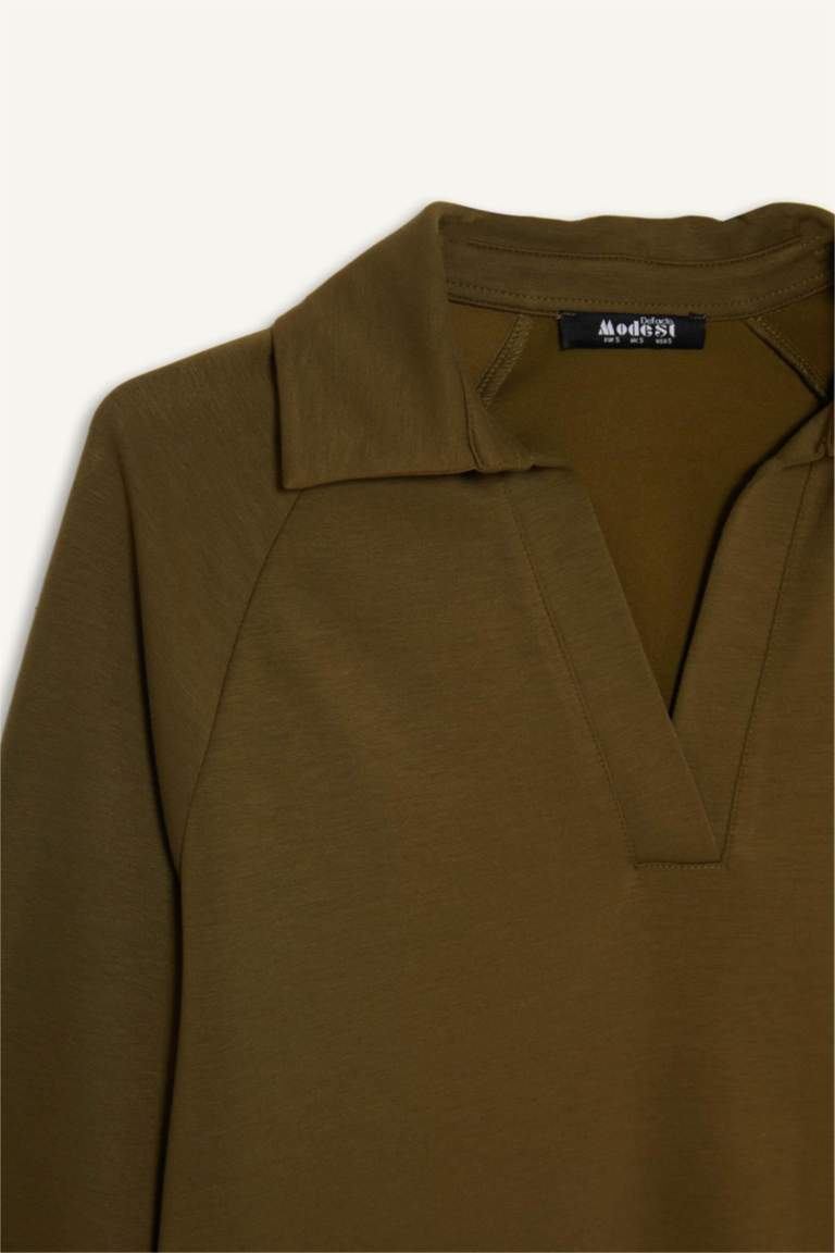 بلوزة طويلة ردن طويل قصة عادية بياخة بولو