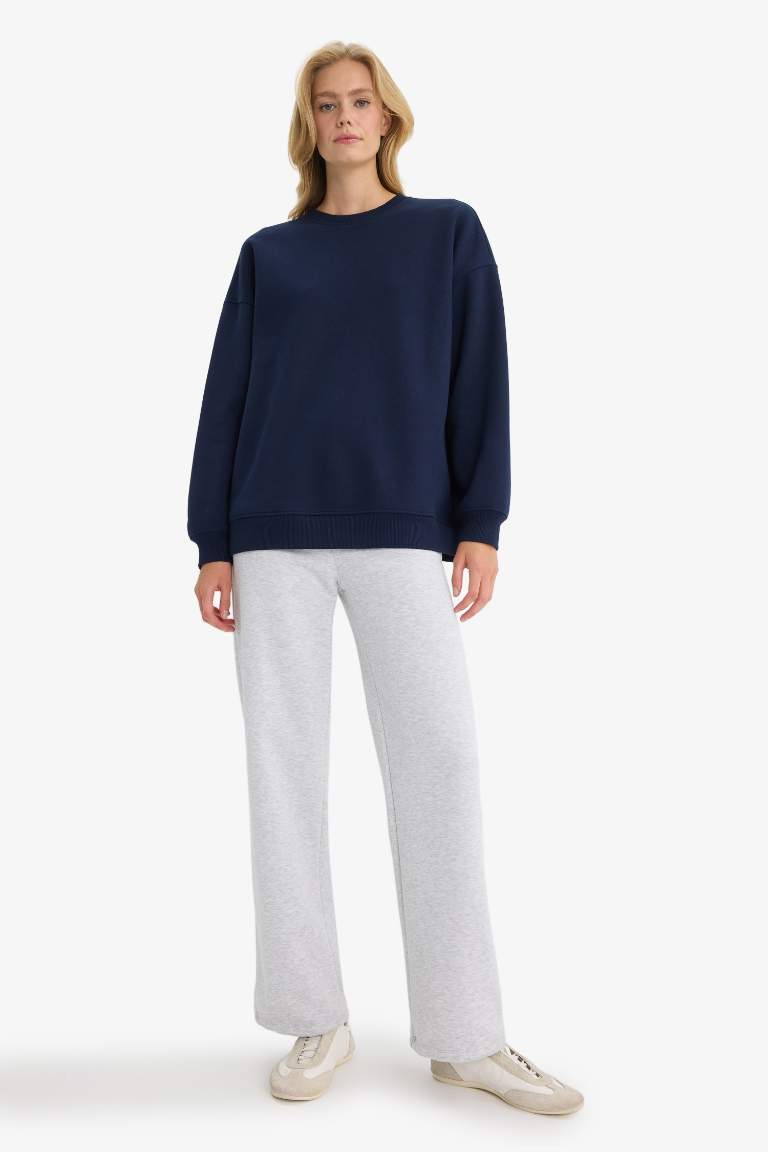 Oversize Fit Crew Neck Basic Thick Sweatshirt