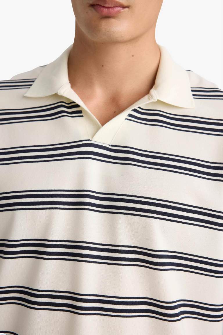 Polo Yaka Çizgili Pike Kısa Kollu Tişört