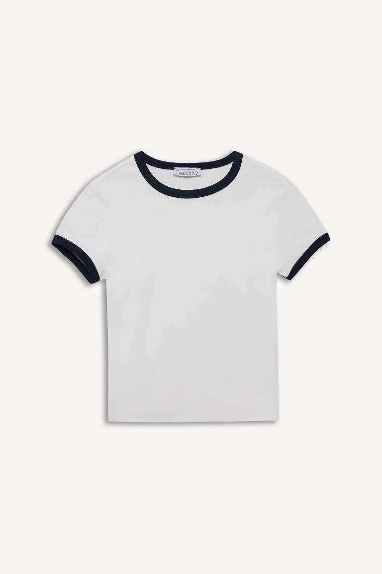 Fitted Bisiklet Yaka Ribana Kısa Kollu Tişört