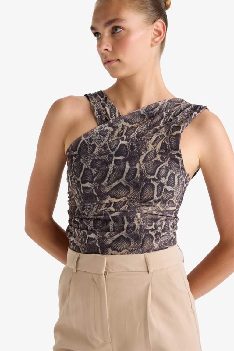 Animal Tulle Halter Collar Tank Top