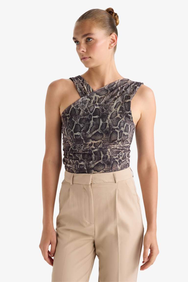 Animal Tulle Halter Collar Tank Top