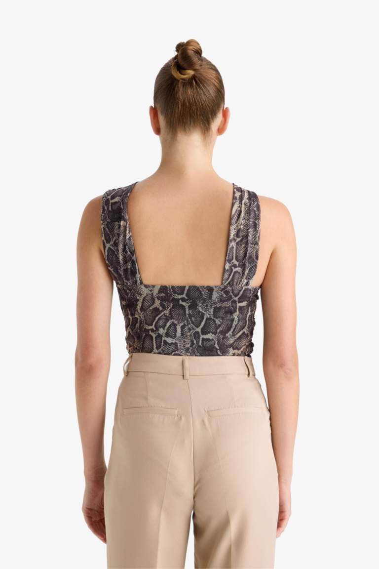 Animal Tulle Halter Collar Tank Top