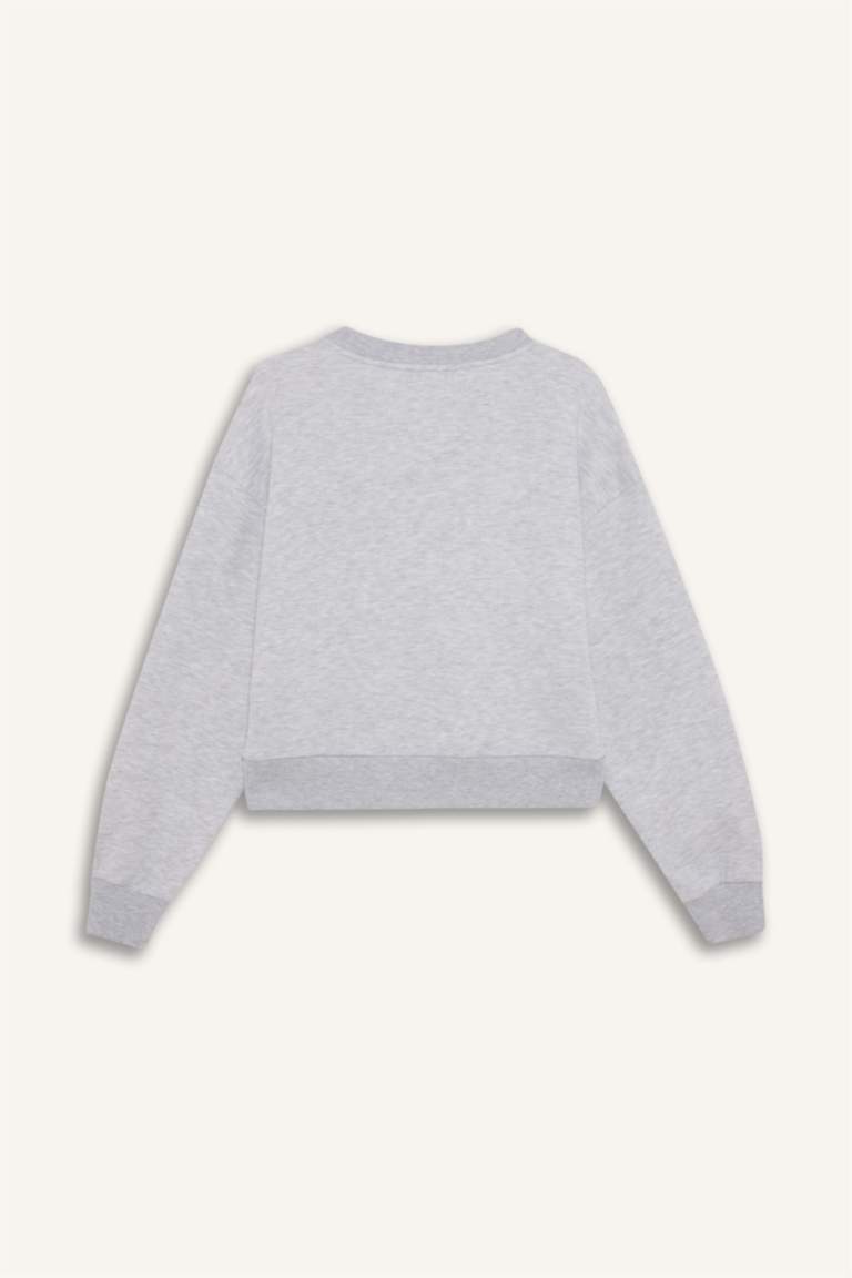 Coool Loose Fit V Yaka Nakışlı Sweatshirt