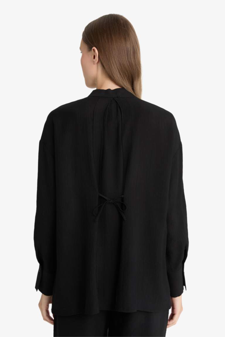 Tunique à manches longues en tissu froissé Coupe régulière