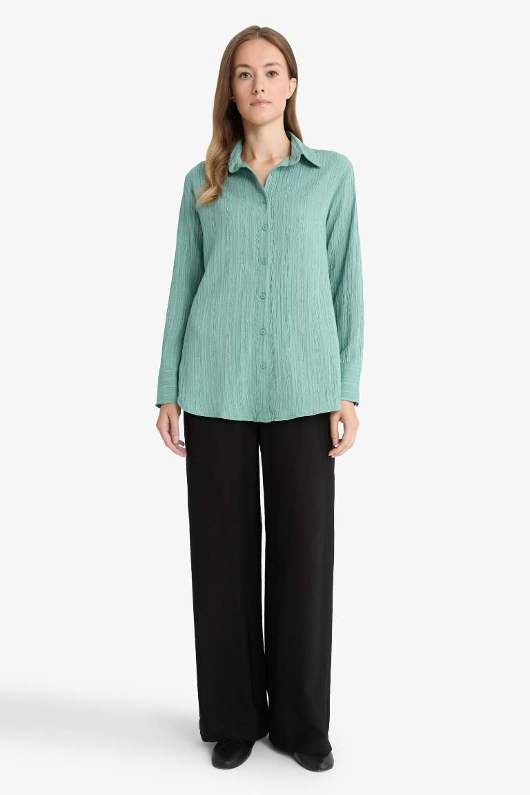 Regular Fit Crinkle Fabric Trousers