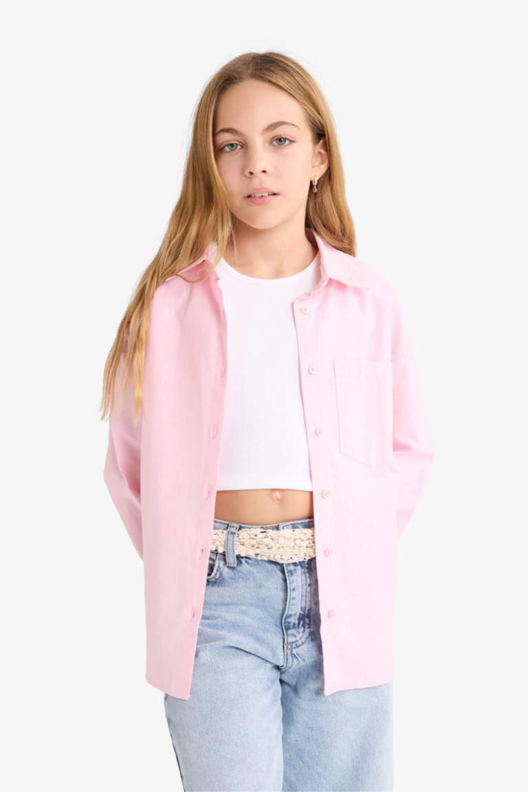 قميص بناتي ردن طويل أوكسفورد قصة عادية