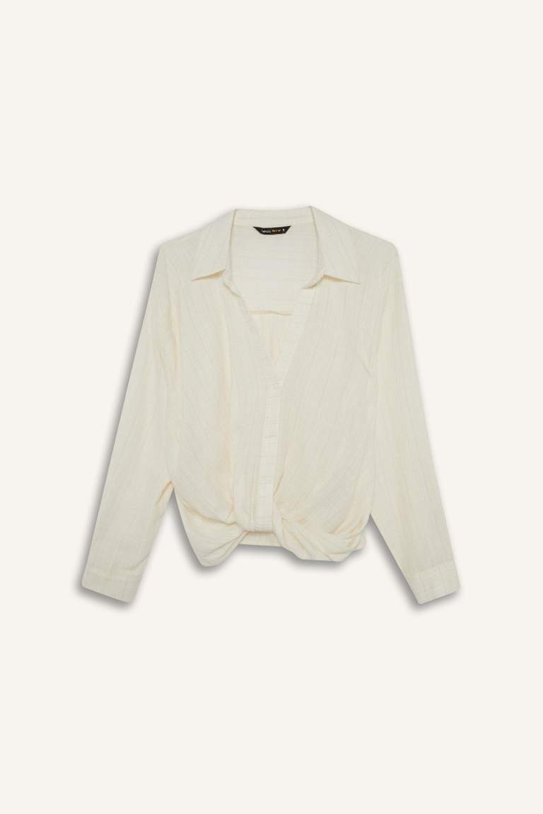 Regular Fit Shirt Collar Long Sleeve Blouse
