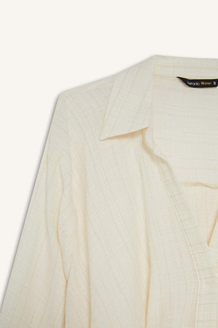 Regular Fit Shirt Collar Long Sleeve Blouse