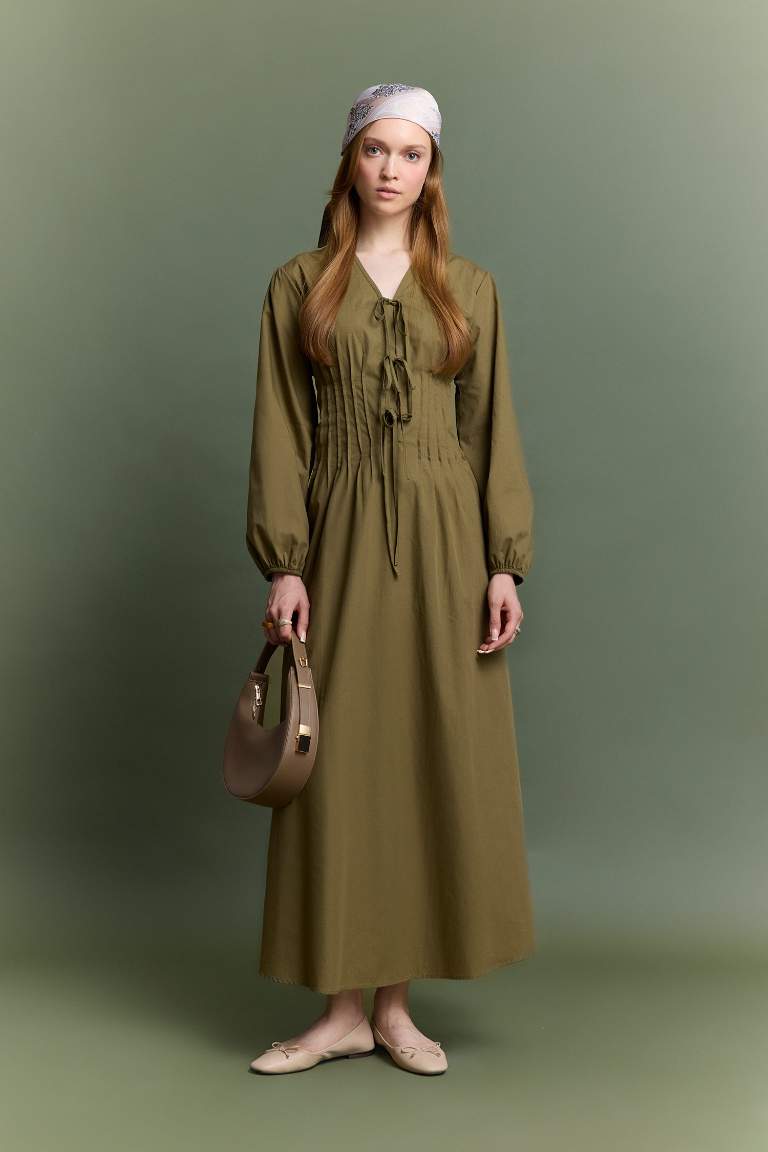 V-Neck Poplin Dress