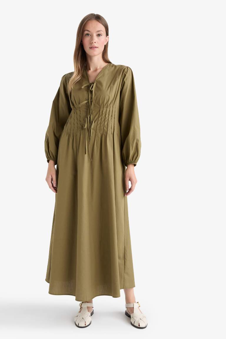 V-Neck Poplin Dress