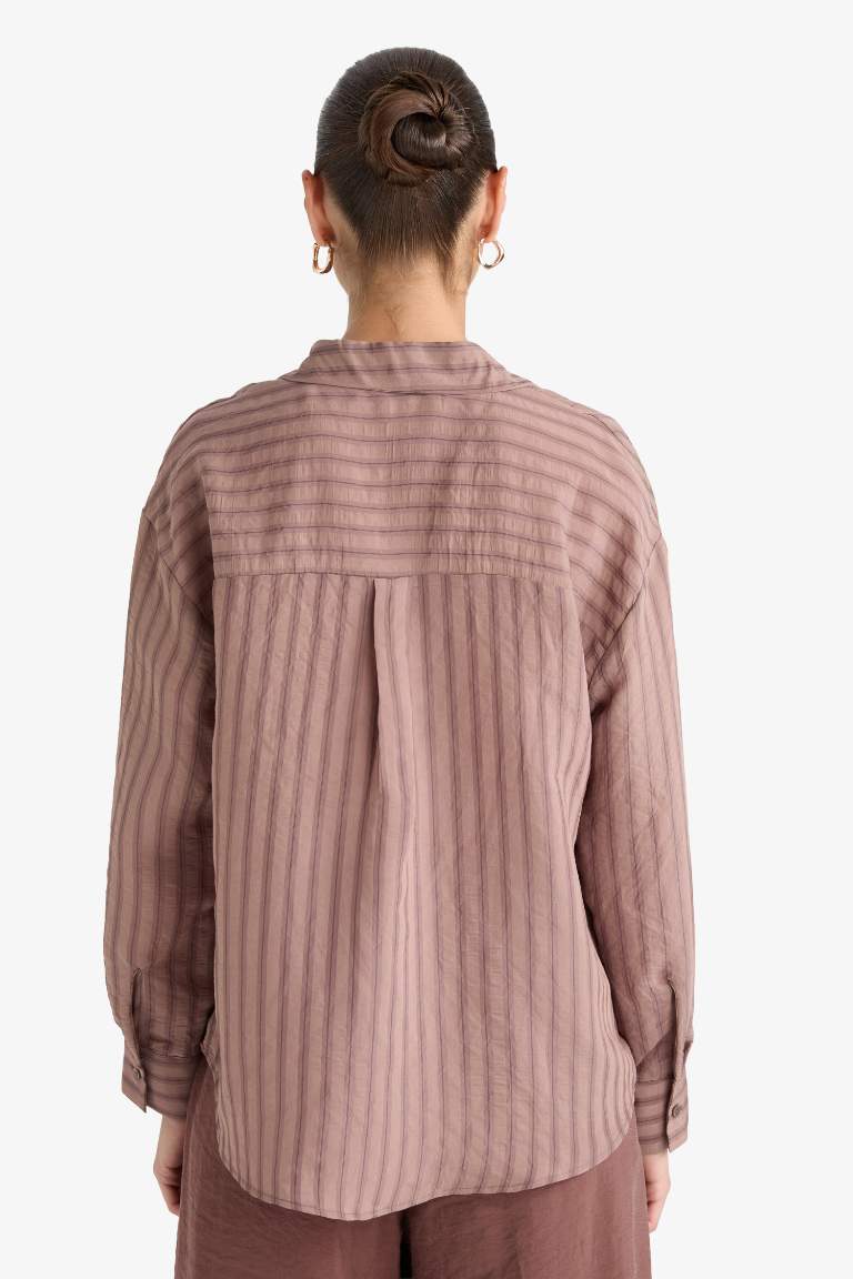 Oversize Geniş Kalıp Çizgili Modal Uzun Kollu Gömlek