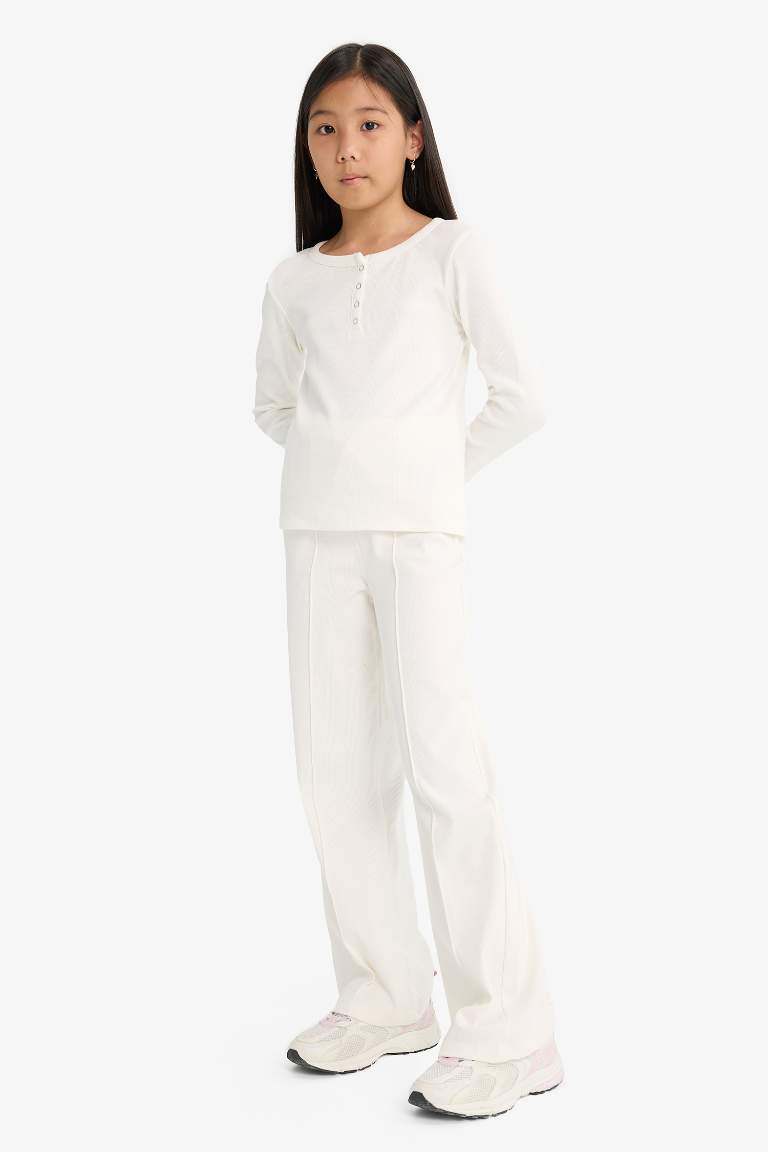 Girl Ribbed Camisole T-Shirt Sweatpants 2 Piece Set